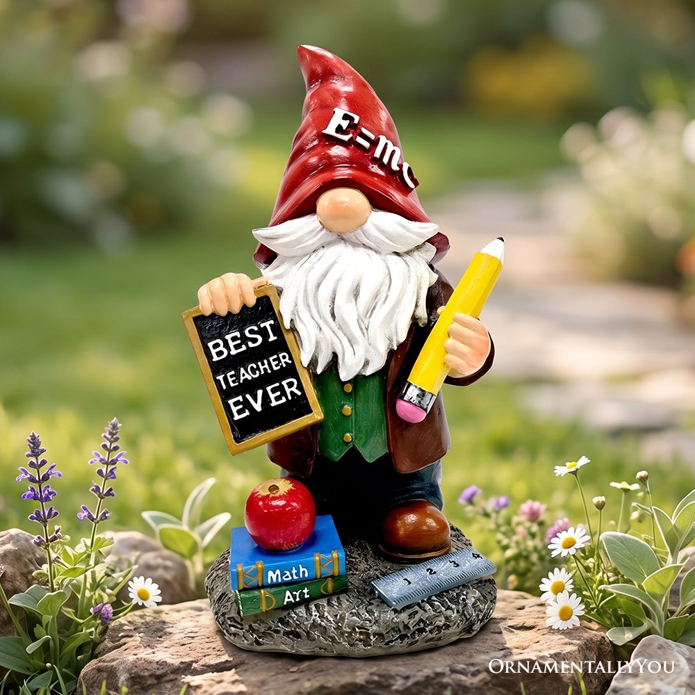 Teacher Gnome Garden Statue, 10" Classroom Dwarf Figurine Appreciation Gift for Teachers Resin Statues OrnamentallyYou 