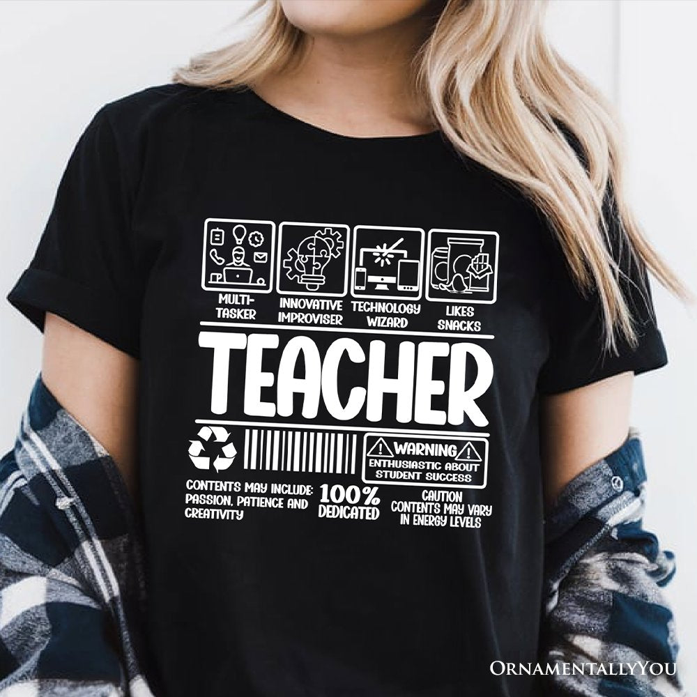 Teacher Label T-Shirt, Funny Barcode Tee for Dedicated Educators T-Shirts OrnamentallyYou 