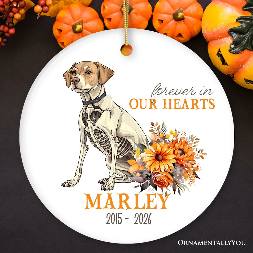 Thoughtful & Personalized Pet Memorial Keepsake Ornament, Forever in Our Hearts Skeleton Dog Custom Gift Ceramic Ornament OrnamentallyYou 