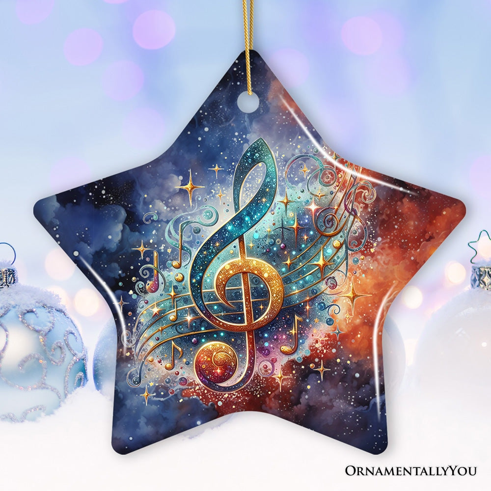 Treble G-Clef Cosmic Melodic Symphony Ornament, Festive Holiday Decor, Musician Souvenir Ceramic Ornament OrnamentallyYou Star 