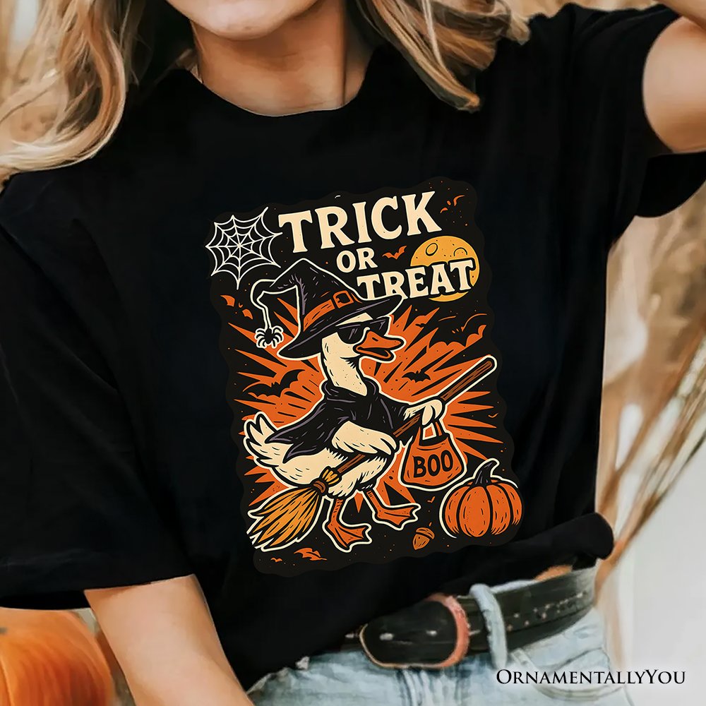 Trick or Treat Goose T-Shirt, Vintage Halloween Witch Tee for October T-Shirts OrnamentallyYou 