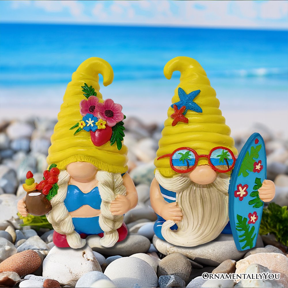 (Pre-Order) Tropical Beach Gnome Duo Figurine Set, Cute 6" Summer Decoration Garden Statue Resin Statues OrnamentallyYou 