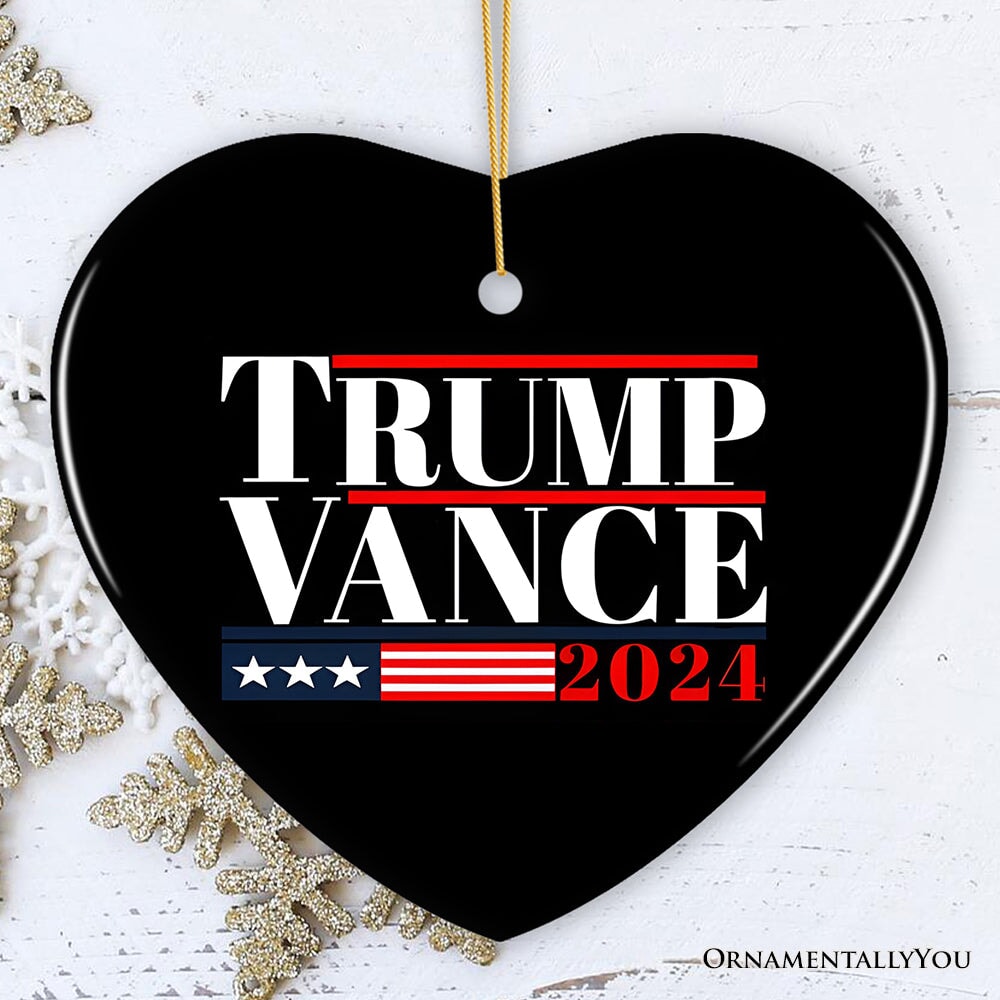 Trump Vance 2024 Election Support Ornament, MAGA Republican Christmas Gift and Decor Ceramic Ornament OrnamentallyYou Heart 