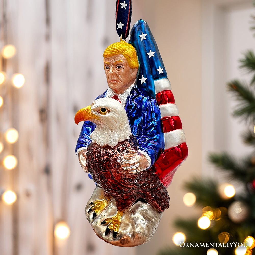 Trump and American Bald Eagle Hand Blown Glass Christmas Ornament, President Tree Ornament Holiday Decor OrnamentallyYou 