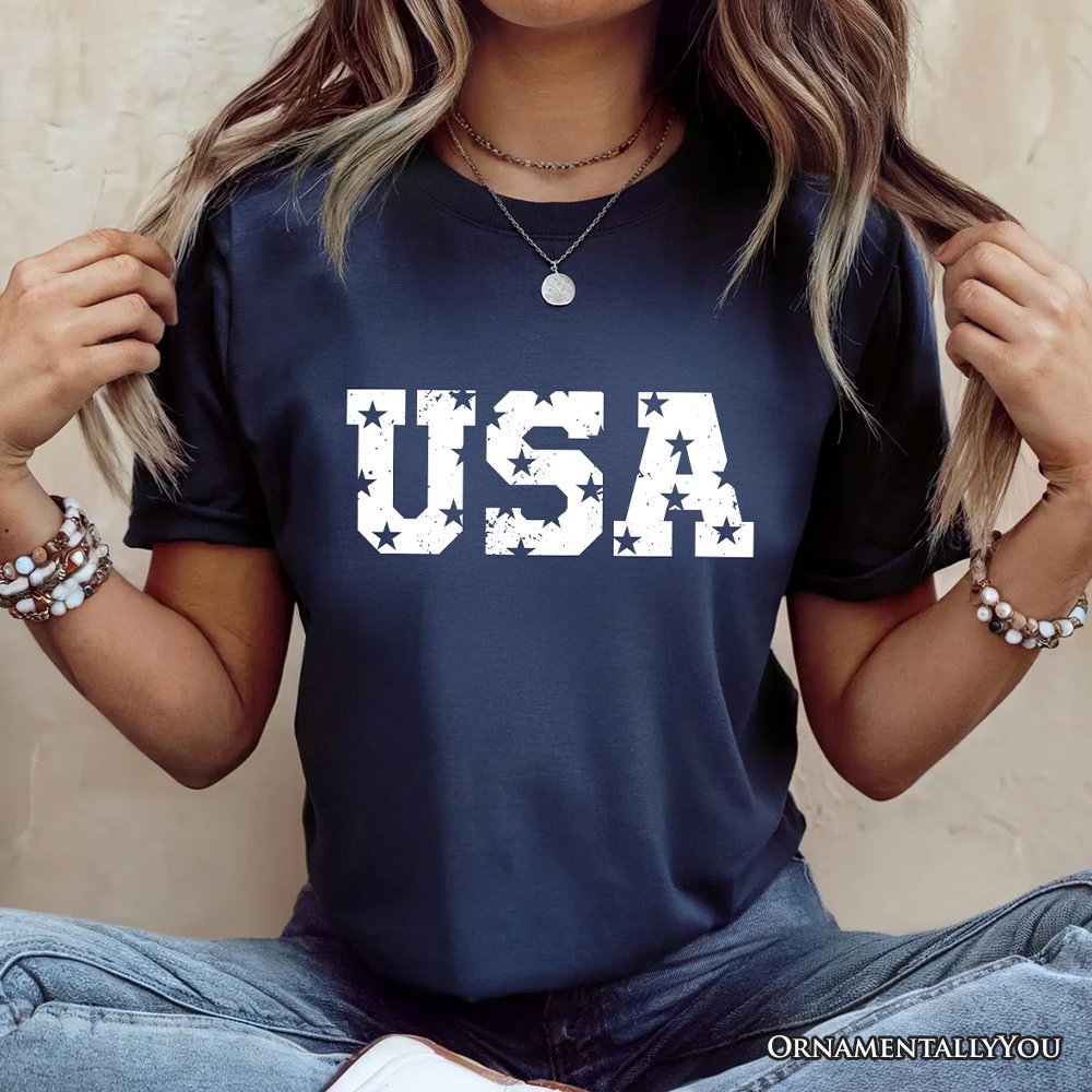 USA Block Letters T-Shirt, Vintage Patriotic Tee for Independence Day T-Shirts OrnamentallyYou 