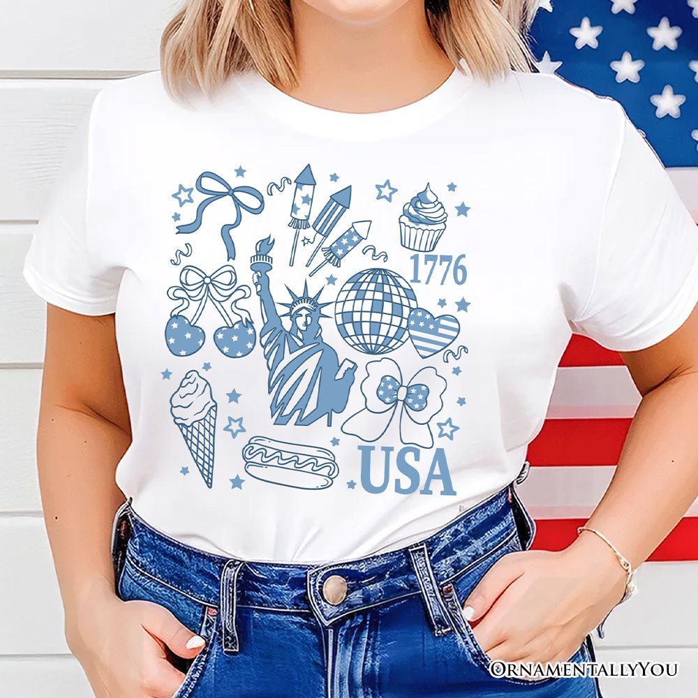 USA Liberty Retro Coquette T-Shirt, 1776 Patriotic 4th of July Tee T-Shirts OrnamentallyYou 