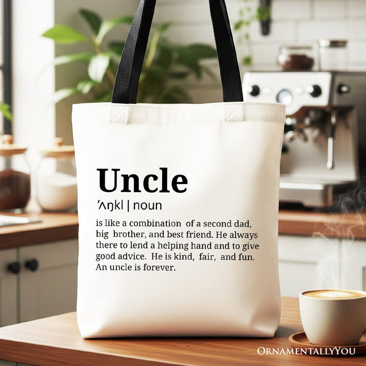 Uncle Definition Canvas Tote Bag, Funny Family Gift Shopper Tote Bag OrnamentallyYou Black Handle 