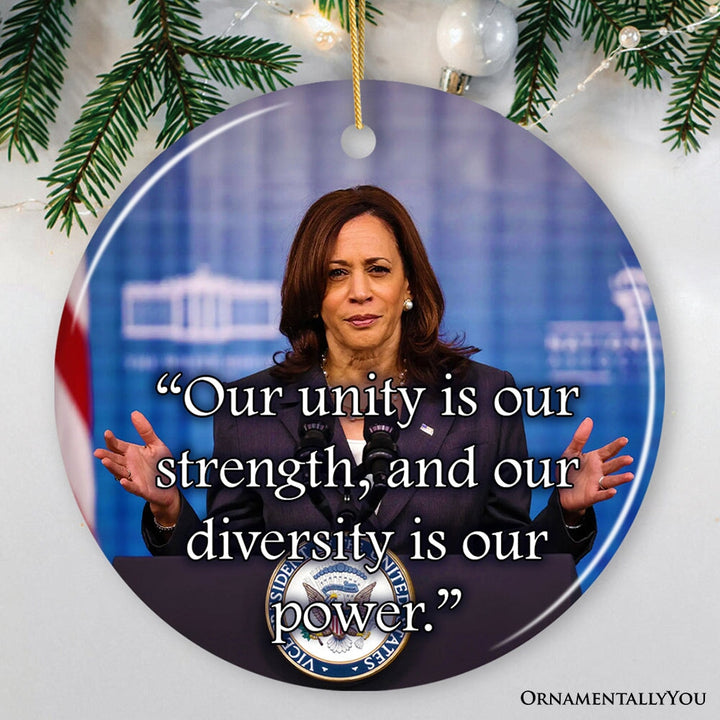 Unified Power Kamala Harris Ornament, Motivational Political Quote Keepsake Ceramic Ornament OrnamentallyYou Circle 