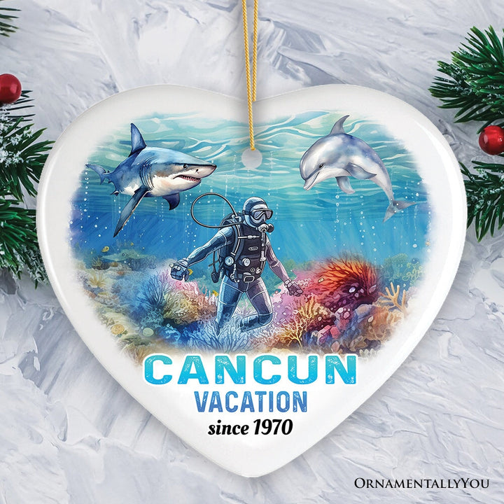 Unique Cancun Mexico Vacation Ornament, Tropical Mexican Ocean Keepsake Art and Decor Ceramic Ornament OrnamentallyYou Heart 