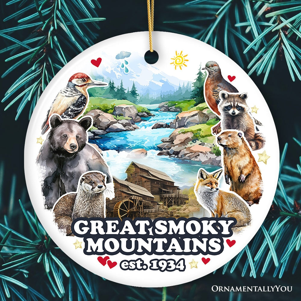 Unique Great Smoky Mountains Handcrafted Nature Ornament, Tennessee and North Carolina National Park Souvenir Ceramic Ornament OrnamentallyYou Circle 