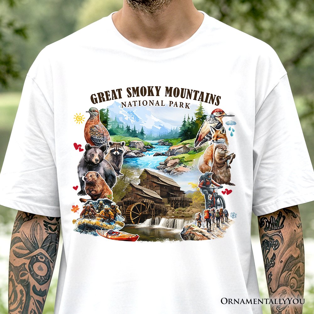 Unique Great Smoky Mountains Handcrafted Nature T-Shirt, Tennessee and North Carolina National Park Tee T-Shirts OrnamentallyYou 