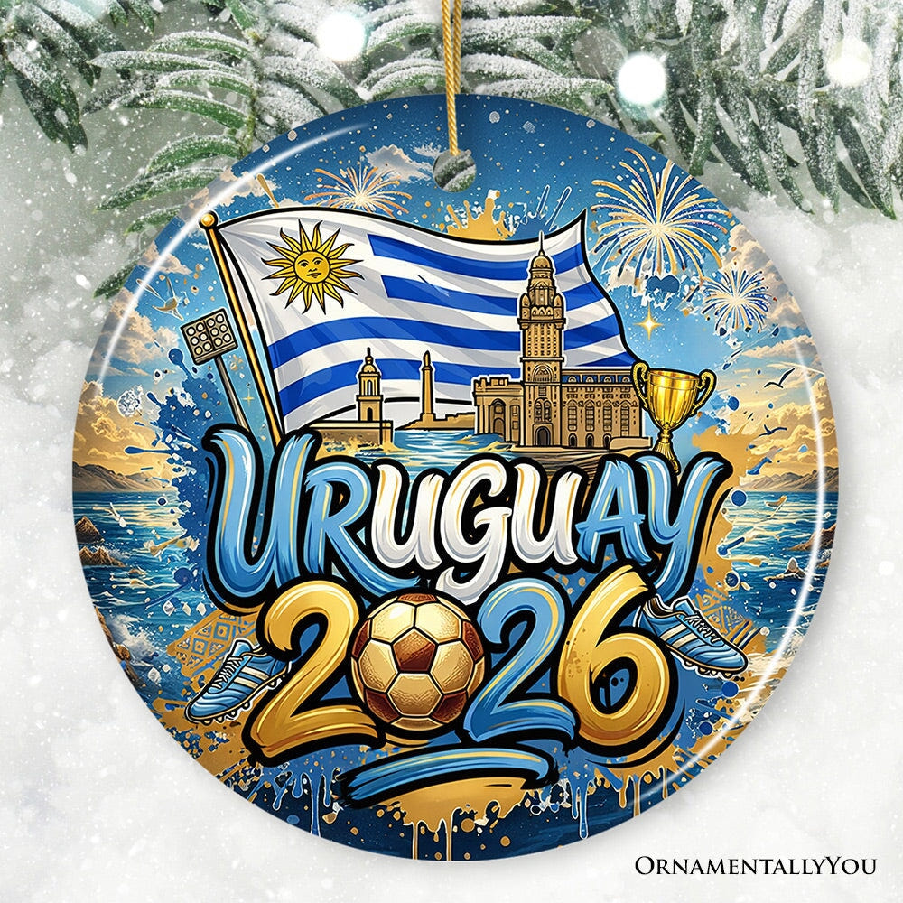 Uruguay 2026 Soccer Cup Global Championship Ornament, Fans Football Gift and Tree Decor Ceramic Ornament OrnamentallyYou Circle 