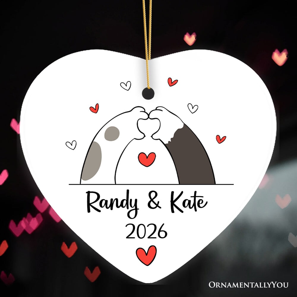 Valentine Cat Paw Heart Personalized Ornament, Cat Lover Custom Name Gift Ceramic Ornament OrnamentallyYou Heart 