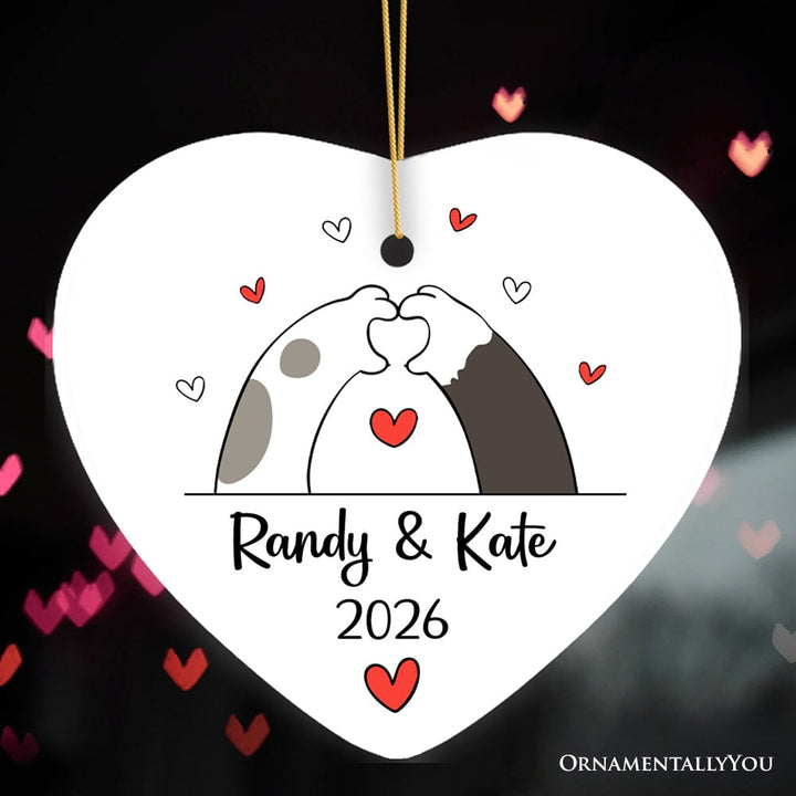 Valentine Cat Paw Heart Personalized Ornament, Cat Lover Custom Name Gift Ceramic Ornament OrnamentallyYou Heart 