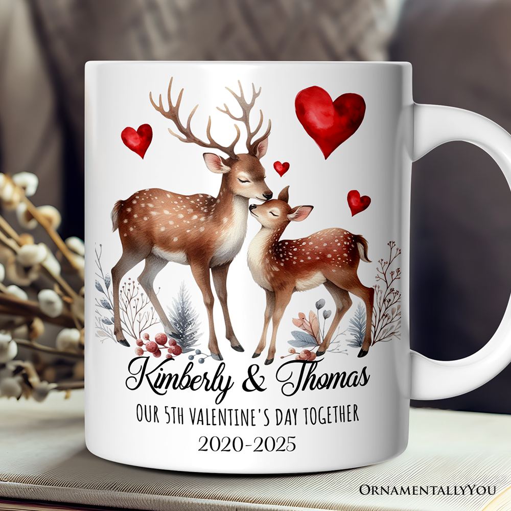 Valentine Deer Anniversary Personalized Mug for Couple, Together Keepsake Romantic Gift