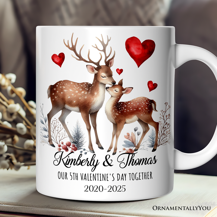 Valentine Deer Anniversary Personalized Mug for Couple, Together Keepsake Romantic Gift