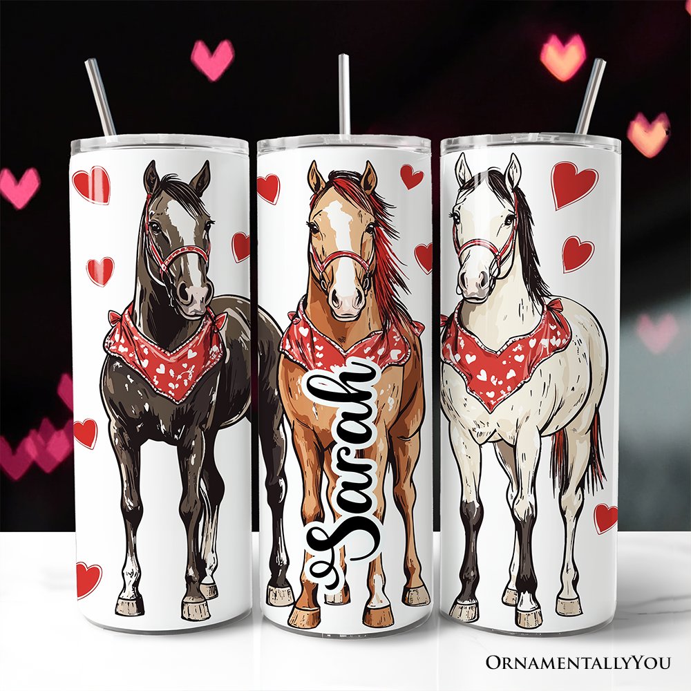 Valentine Horses Western Pattern 20oz Personalized Tumbler With Lid and Stainless Steel Straw, Cute Country Travel Mug Gift Tumbler OrnamentallyYou Customized 