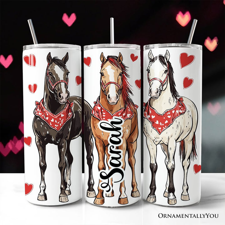 Valentine Horses Western Pattern 20oz Personalized Tumbler With Lid and Stainless Steel Straw, Cute Country Travel Mug Gift Tumbler OrnamentallyYou Customized 