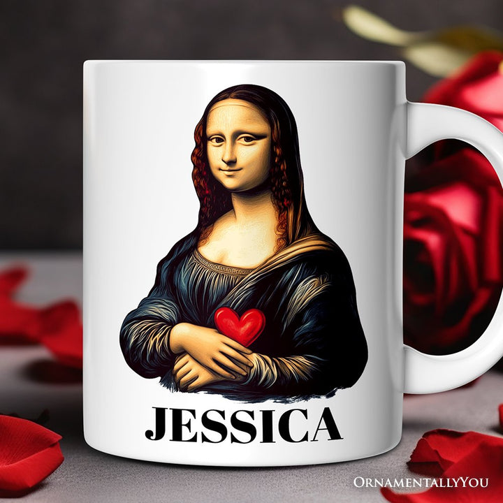 Valentine Style Mona Lisa Personalized Mug, Leonardo da Vinci Vintage Art Lover Gift Personalized Ceramic Mug OrnamentallyYou 12oz Mug Customized 
