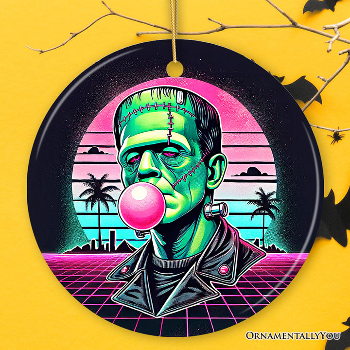 Vaperwave Frankenstein Retro Neon Horror Ornament, Synthwave 80's Styled Classic Halloween Gift and Decor