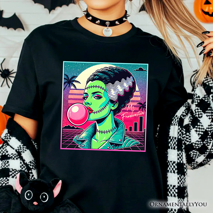 Vaperwave Mrs Frankenstein Retro Neon Horror T-Shirt, Synthwave 80's Styled Classic Halloween Tee