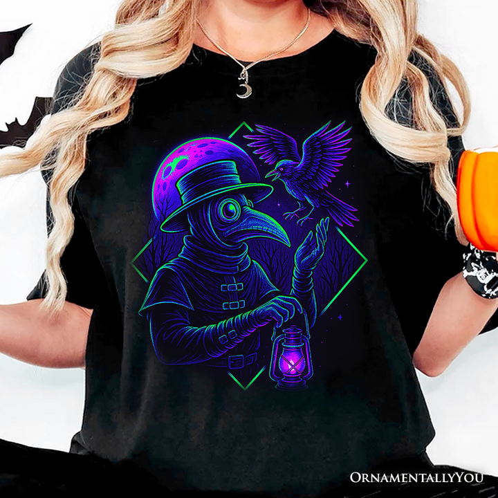 Vaporwave Plague Doctor T-Shirt, Retro Neon Horror Vibes Halloween Tee