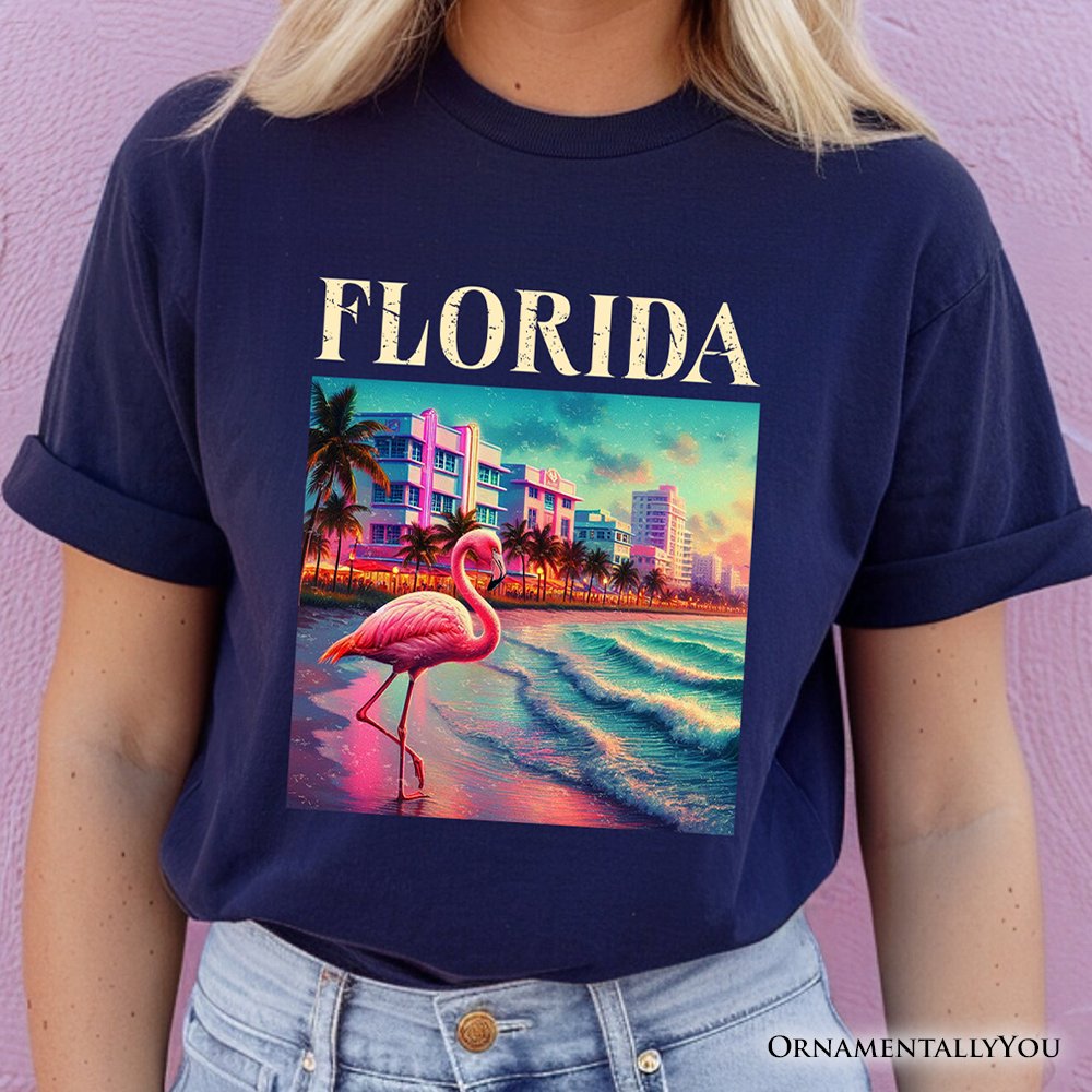 Vibrant Florida State Flamingo T-Shirt, Miami Beach Souvenir and Coastal Tee T-Shirts OrnamentallyYou 