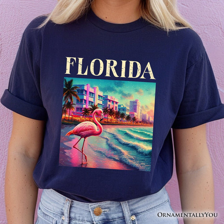 Vibrant Florida State Flamingo T-Shirt, Miami Beach Souvenir and Coastal Tee T-Shirts OrnamentallyYou 
