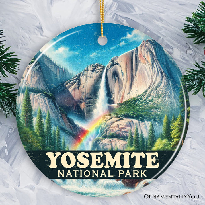 Vibrant Yosemite National Park Ornament, California Rainbow Waterfall Christmas Gift and Nature Explorer Souvenir
