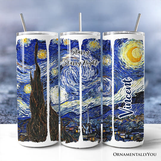 Vincent Van Gogh The Starry Night 20oz Personalized Tumbler With Lid and Stainless Steel Straw, Famous Post-Impressionism Painting Gift Cup Tumbler OrnamentallyYou Customized 