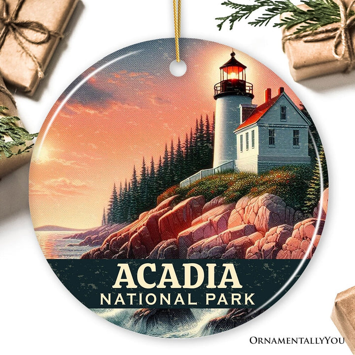 Vintage Acadia National Park Ornament, Maine Lighthouse Christmas Gift and Coastal New England Souvenir Ceramic Ornament OrnamentallyYou 