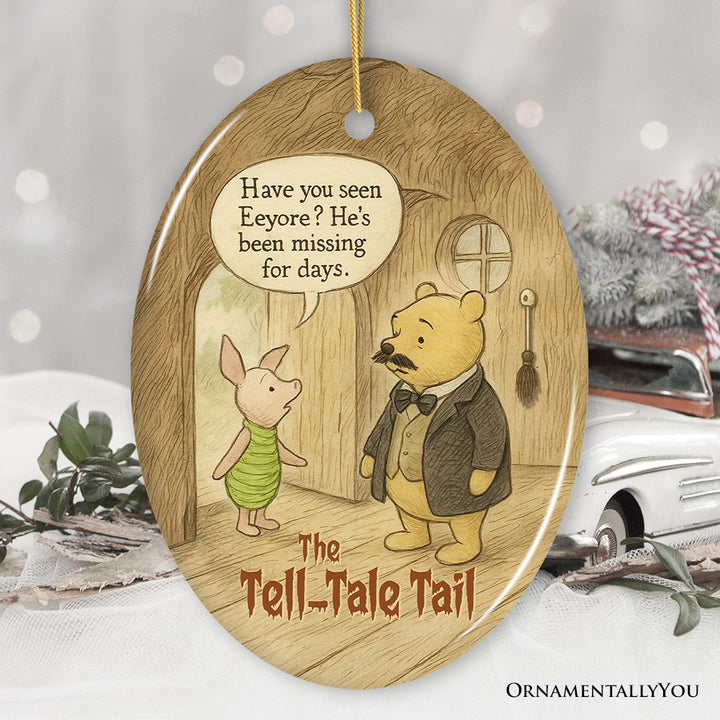 Vintage Edgar Allan Pooh The Tell-Tale Tail Ornament, Mystery with Piglet and Missing Eeyore Halloween Decor