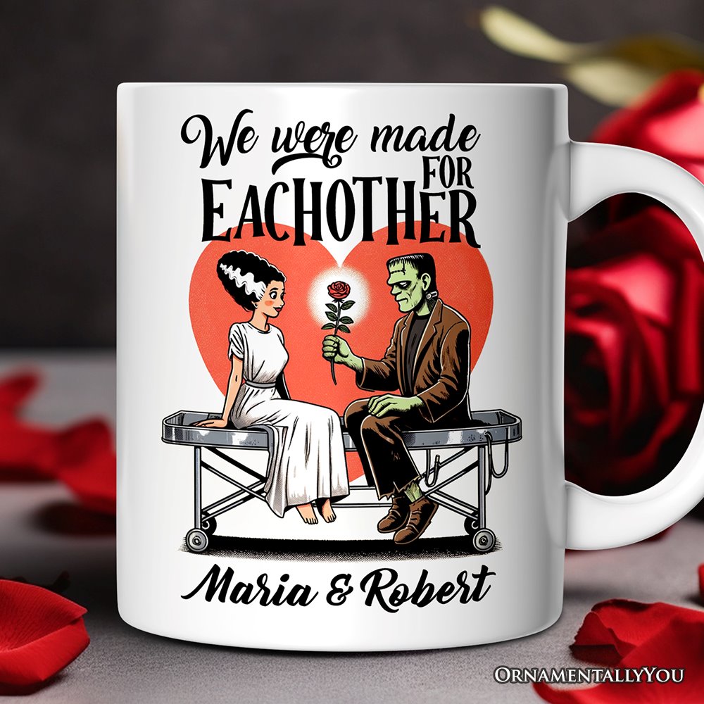 Vintage Frankenstein and Bride Personalized Mug for Couple, We Were Made for Each Other Vintage Romantic Gift With Custom Names Personalized Ceramic Mug OrnamentallyYou 12oz Mug Customized 