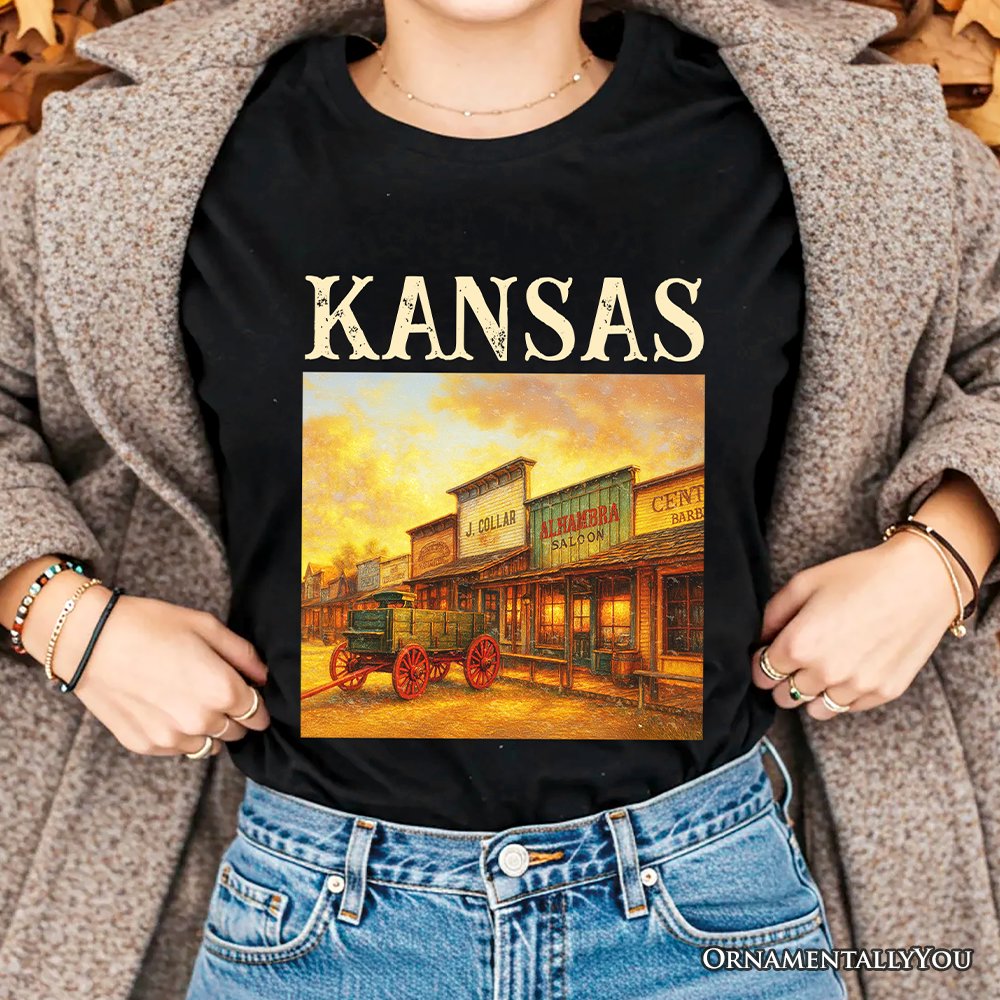 Vintage Kansas State Dodge City Boot Hill Street Scene T-Shirt, Wild West Tee and Frontier Souvenir T-Shirts OrnamentallyYou 