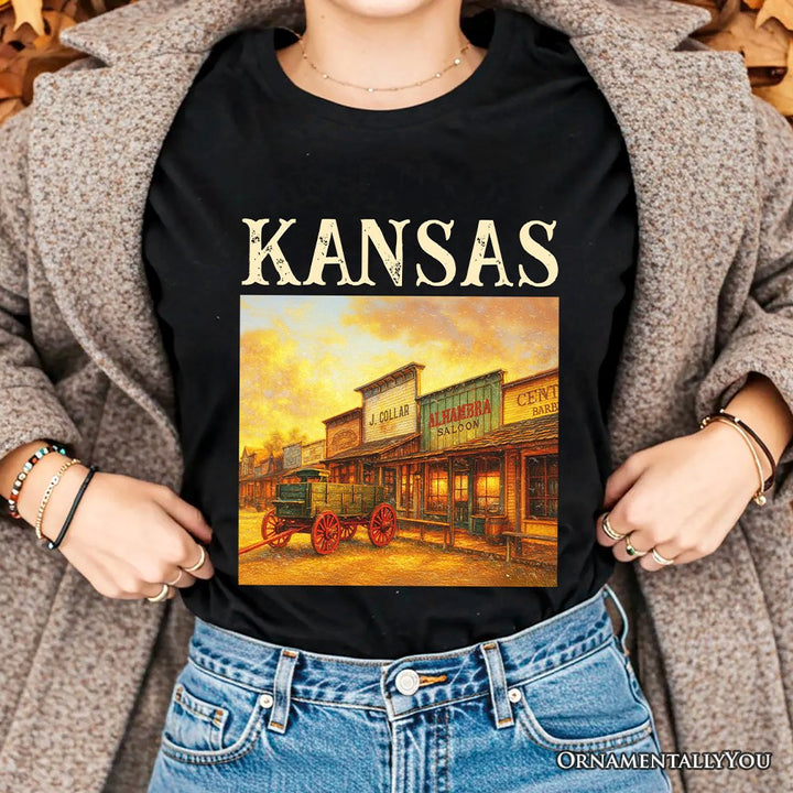 Vintage Kansas State Dodge City Boot Hill Street Scene T-Shirt, Wild West Tee and Frontier Souvenir T-Shirts OrnamentallyYou 
