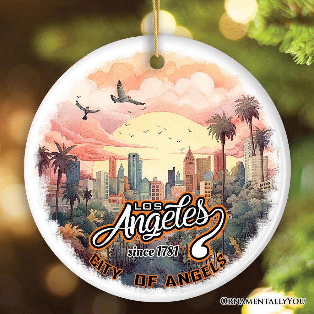Vintage Los Angeles Paradise City of Angels Ornament, Ceramic California Vacation Souvenir Ceramic Ornament OrnamentallyYou Circle 