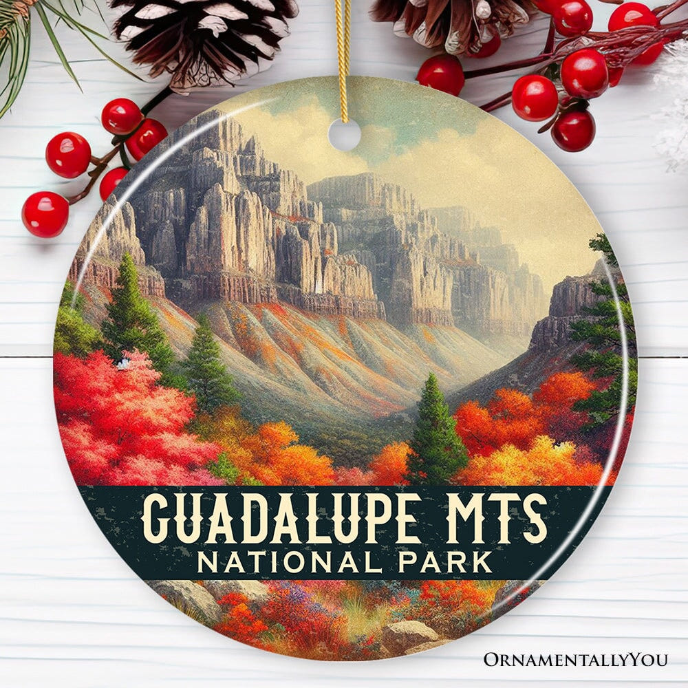 Vivid Guadalupe Mountains National Park Ornament, Texas Desert Peaks and Canyon Christmas Gift and Scenic Wilderness Souvenir Ceramic Ornament OrnamentallyYou 