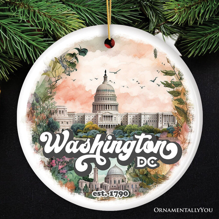 Washington DC Vintage Capitol Building Ornament, United States Capital Gift Souvenir Ceramic Ornament OrnamentallyYou Circle 