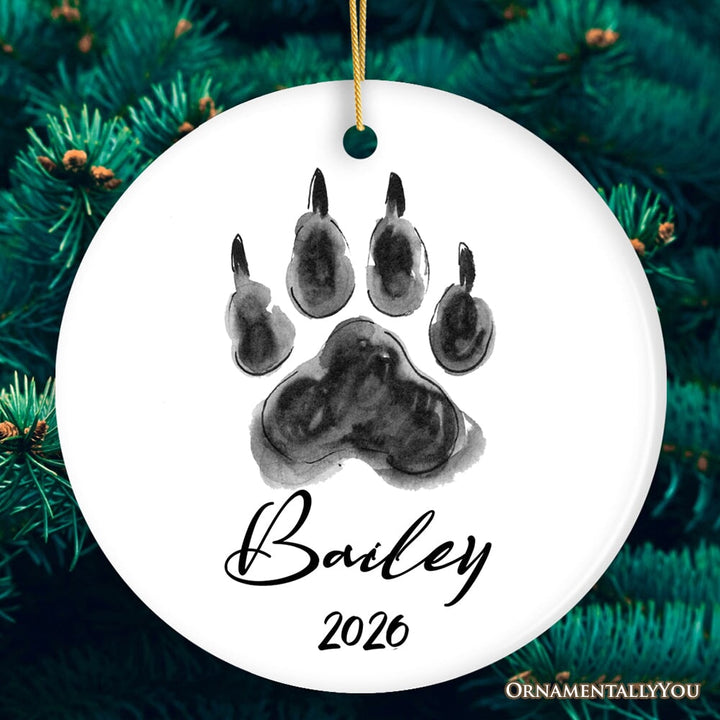 Watercolor Dog Paw Personalized Ornament With Custom Name Gift Ceramic Ornament OrnamentallyYou Circle 