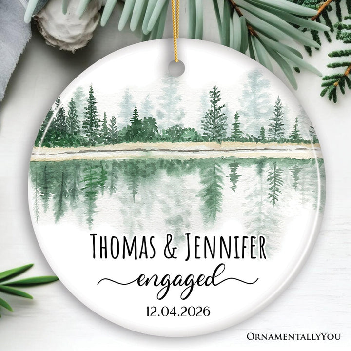 Watercolor Forest Engaged or Married Personalized Ornament, Engagement Gift Ceramic Ornament OrnamentallyYou Circle 