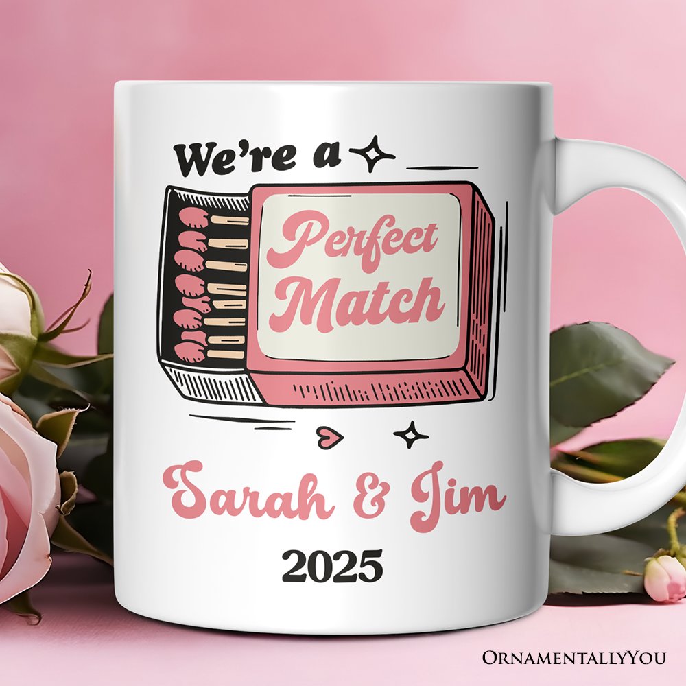 We're a Perfect Match Personalized Mug for Couple, Retro Cute Gift With Custom Names Personalized Ceramic Mug OrnamentallyYou 12oz Mug Customized 
