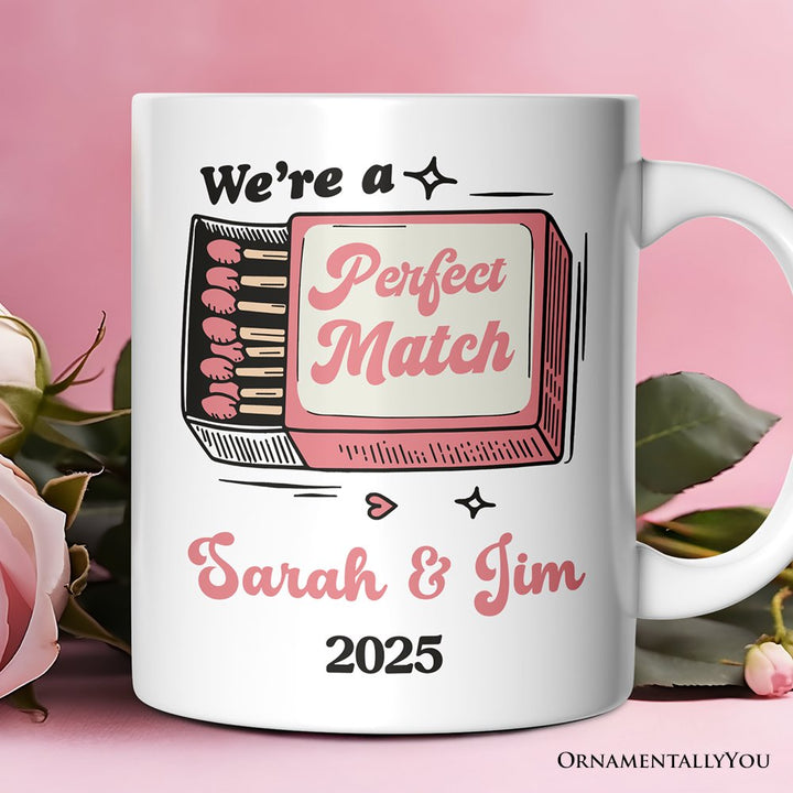 We're a Perfect Match Personalized Mug for Couple, Retro Cute Gift With Custom Names Personalized Ceramic Mug OrnamentallyYou 12oz Mug Customized 
