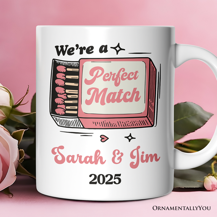 We're a Perfect Match Personalized Mug for Couple, Retro Cute Gift With Custom Names