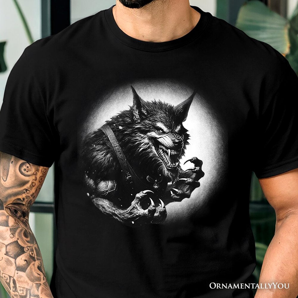 Werewolf Spooky Portrait T-Shirt, Horror Villain Theme Halloween Tee T-Shirts OrnamentallyYou 