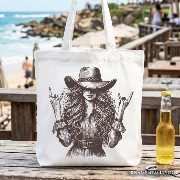 Western Cowgirl Rocker Tote Bag, Country Rodeo Style Gift Shopper Tote Bag OrnamentallyYou White 
