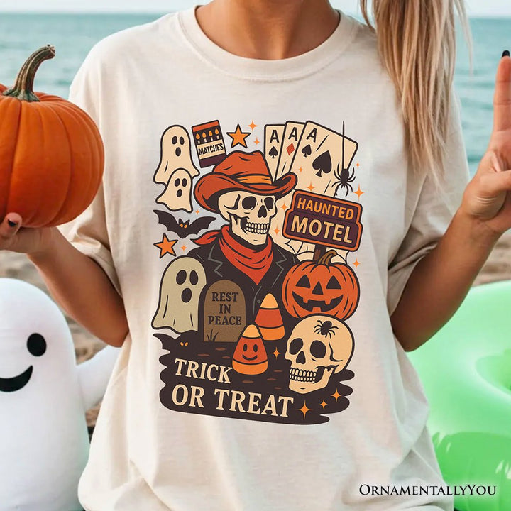 Western Halloween Skeleton T-Shirt, Haunted Motel Trick or Treat Tee T-Shirts OrnamentallyYou 