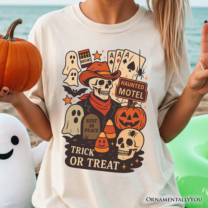 Western Halloween Skeleton T-Shirt, Haunted Motel Trick or Treat Tee