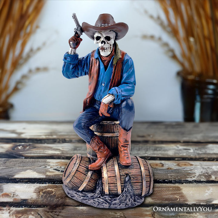 (Pre-Order) Western Skeleton Gunslinger Statue Figurine, 10" Gothic Cowboy Wild West Home Decor Resin Statues OrnamentallyYou 