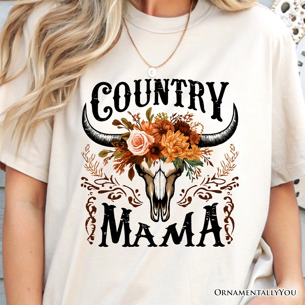 Country Mama Floral Buffalo Skull Vintage T-Shirt, Western Natural and White Women’s Tee T-Shirts OrnamentallyYou 