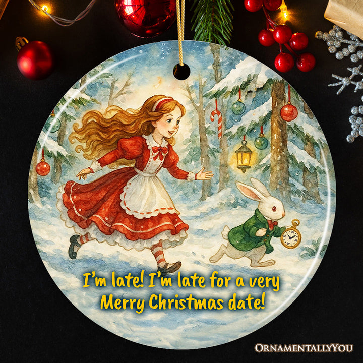 White Rabbit I'm Late for Christmas Ornament, Alice's Adventure in Wonderland Gift and Tree Decor